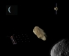 Asteroid Initiative’s Bradbury CubeSat deploying Pixies onto the moon of asteroid Didymos.