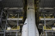 Ariane 6 with MetOp-SG-A1 in its mobile hangar
